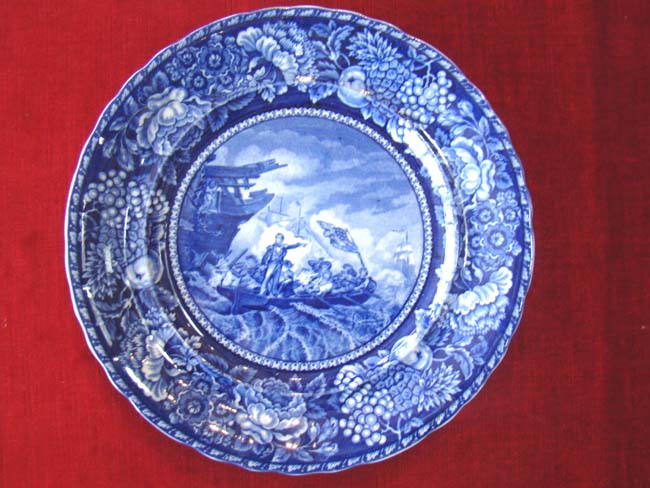 A Fabulous and RARE historical Staffordshire plate circa 1905 depicting "The Battle of Lake Erie, Commodore Perry leaving the Lawrence Sept. 10, 1813. We have met the enemy and they are ours"